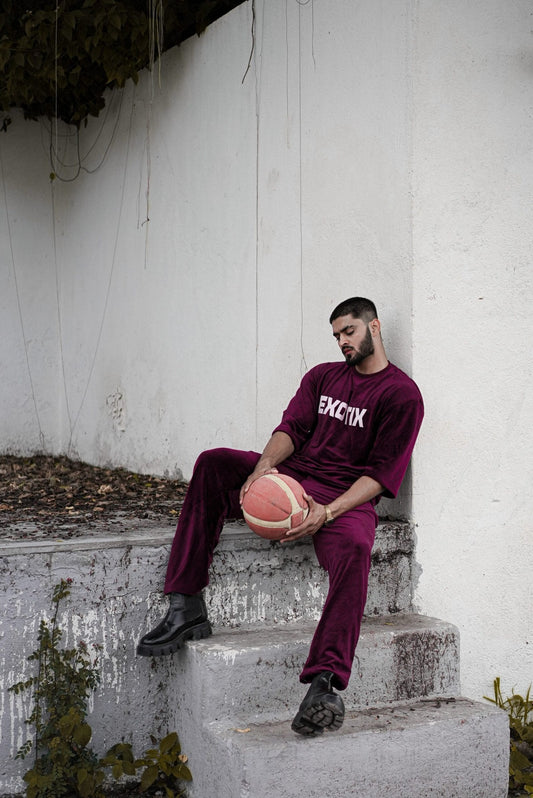 Exotix Maroon Velvet Co-Ord For Men