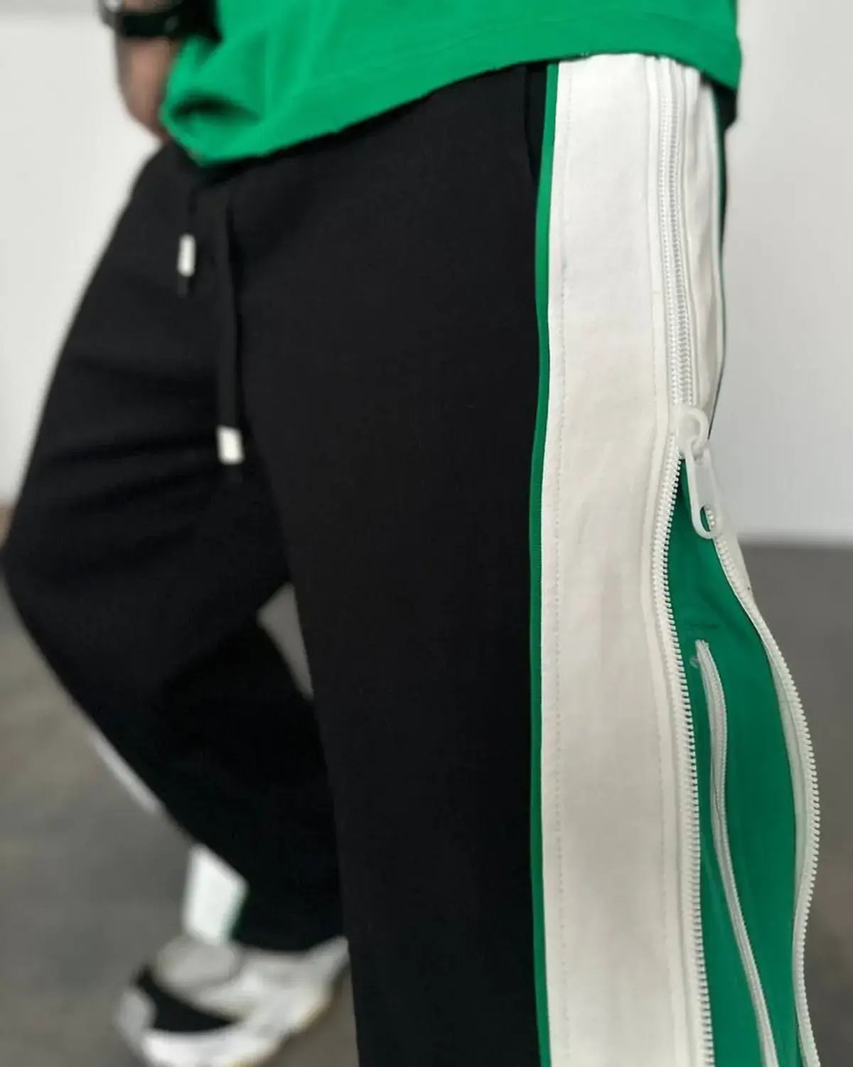 Exotix Green Straight Fit Baggy Pants 3 Way Zip Up Joggers