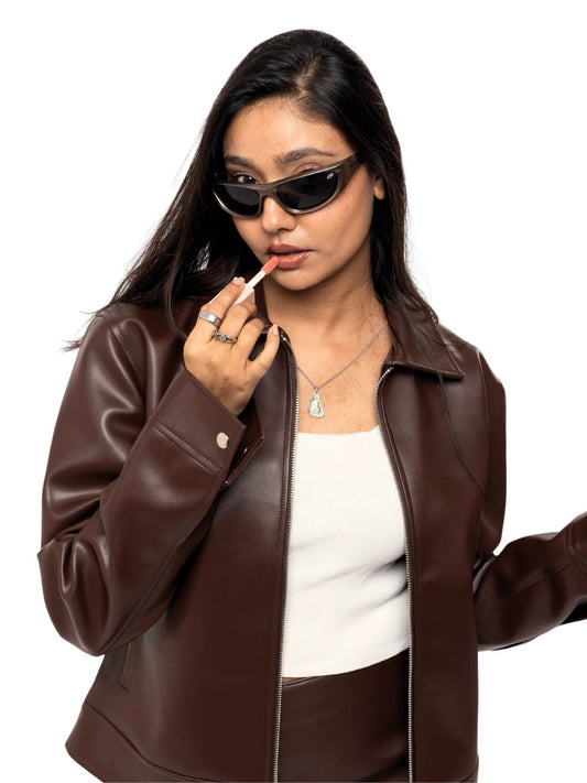Classic Chocolate Brown Unisex Collar Leather Jacket – Heat Drop