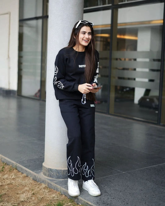 Exotix Fine AF Sweatshirt With Fire Baggy Track Pant