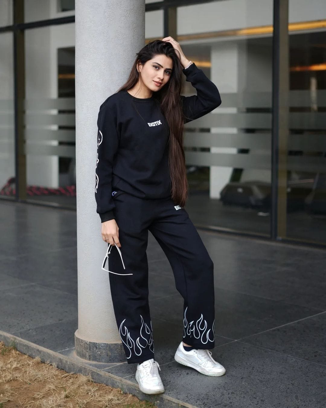 Exotix Fine AF Sweatshirt With Fire Baggy Track Pant
