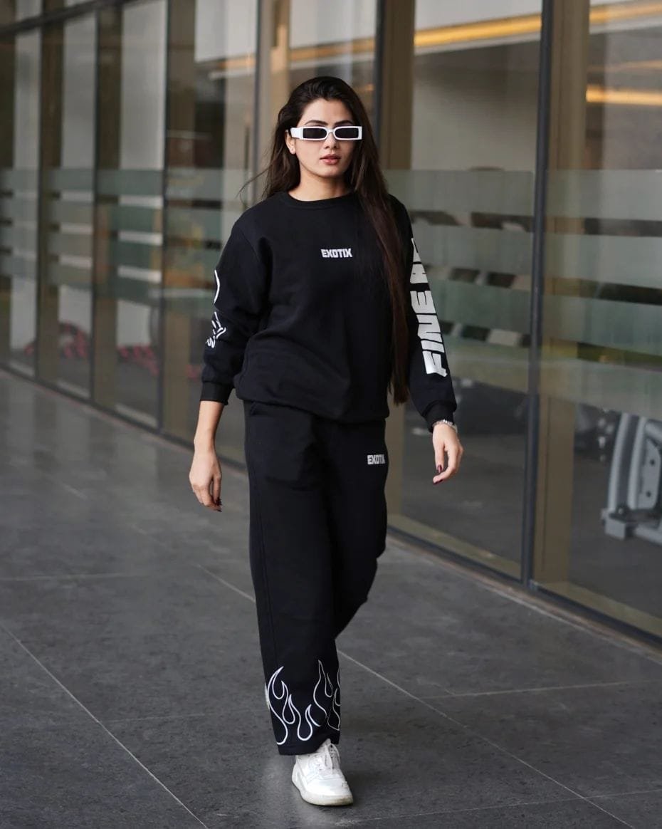 Exotix Fine AF Sweatshirt With Fire Baggy Track Pant