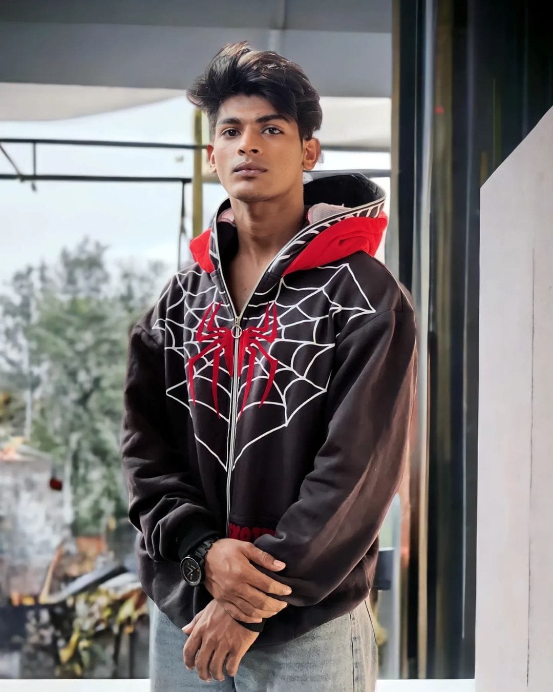Exotix Full-Zip Double-Cap Spider-Man Hoodie: Unleash Your Inner Spidey