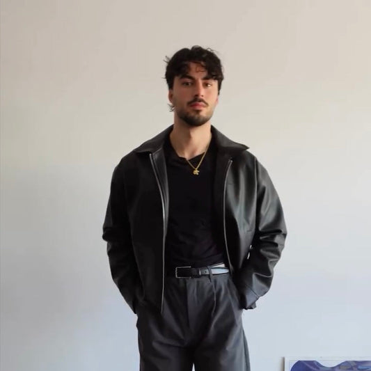 Classic Black Collar Leather Jacket – Heat Drop