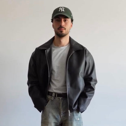 Classic Black Collar Leather Jacket – Heat Drop