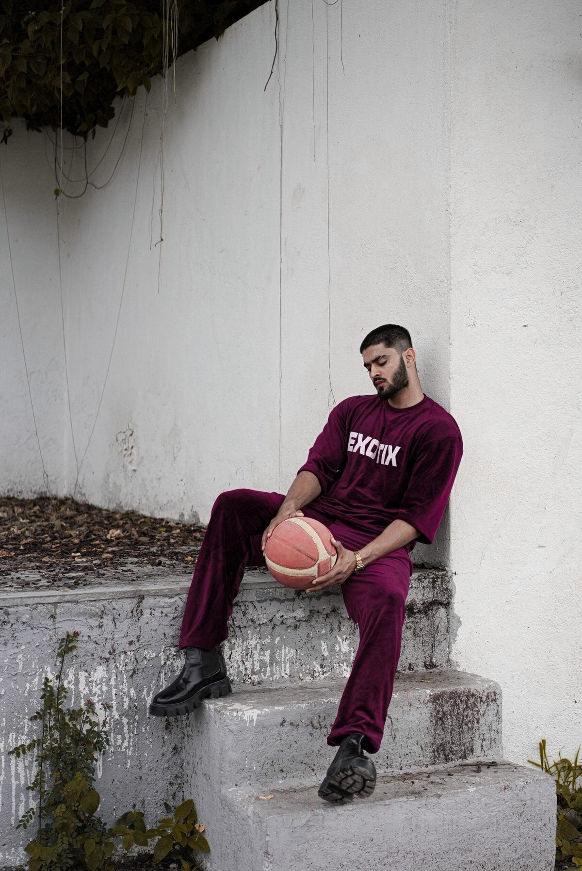 Exotix Maroon Velvet Co-Ord For Men