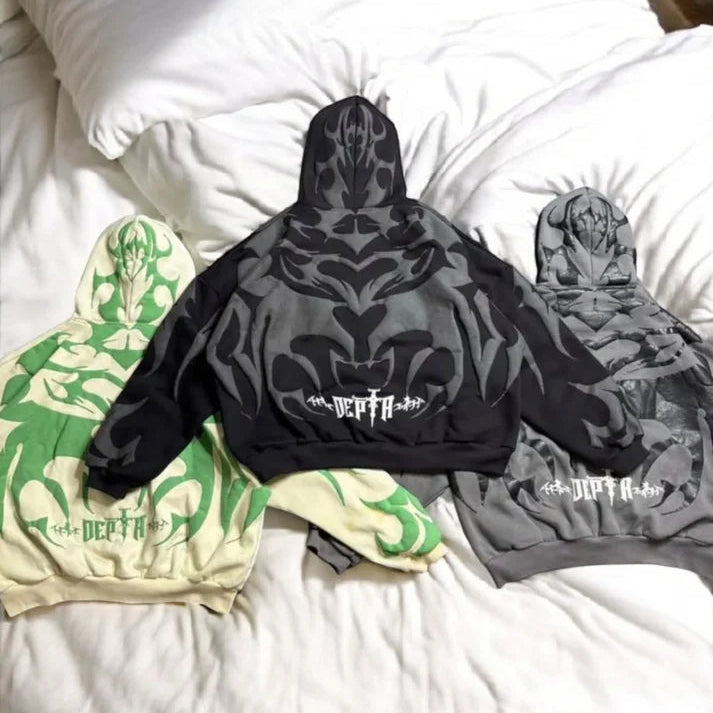 Tribal Shadow Depth Oversized Hoodie | Heatdrop® Stylish Streetwear