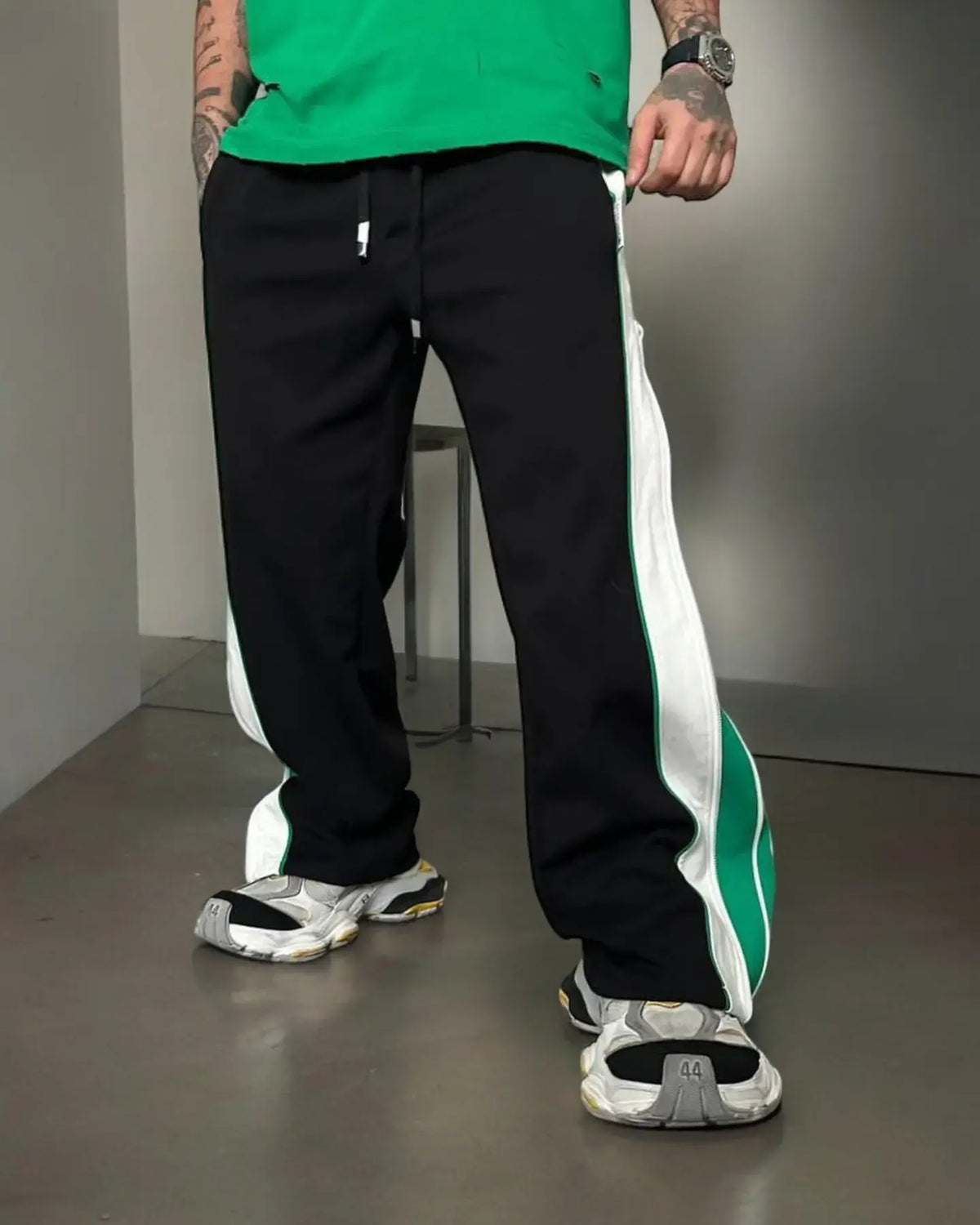 Exotix Green Straight Fit Baggy Pants 3 Way Zip Up Joggers