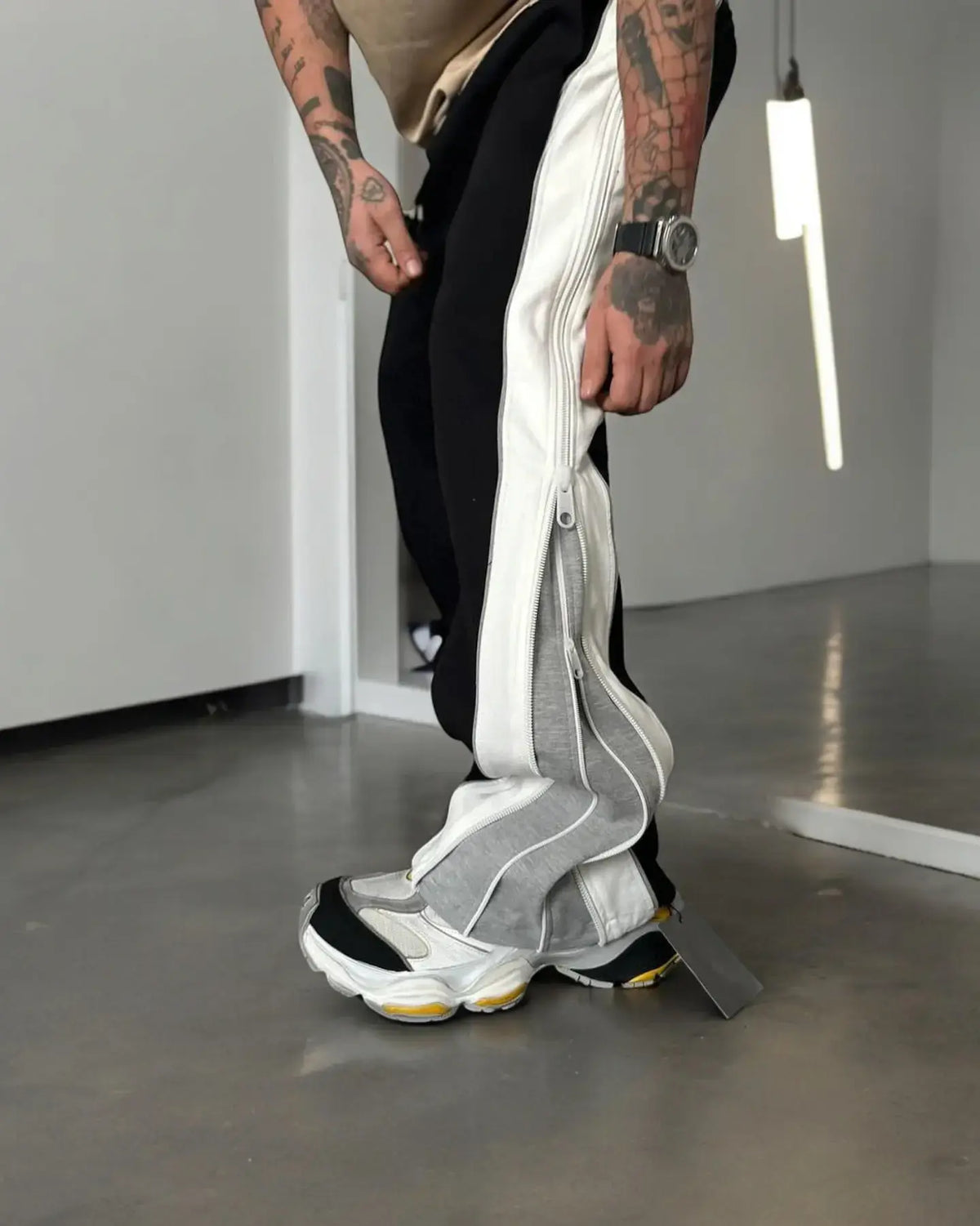 Exotix Grey Straight Fit Baggy Pants 3 Way Zip Up