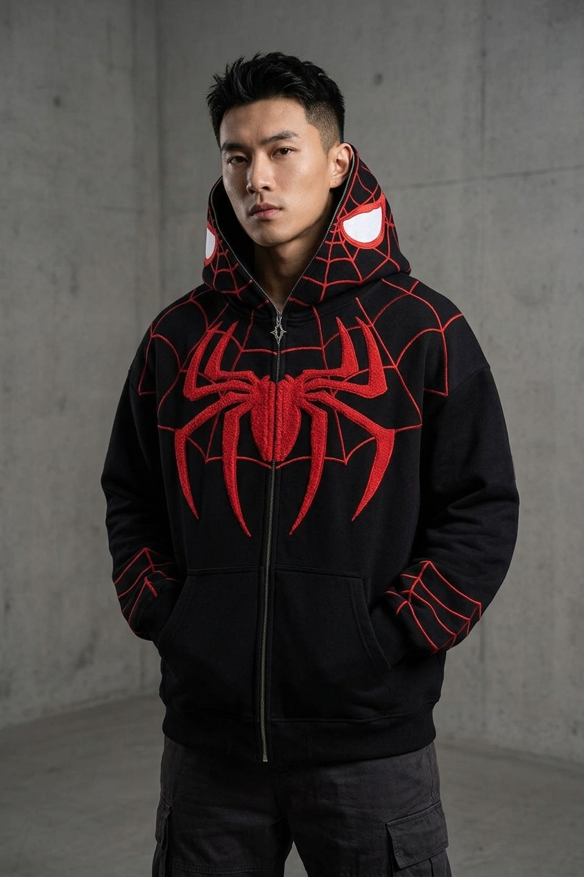 Spiderman Embroidered Hoodie – Premium High-Density Threadwork | Exotix