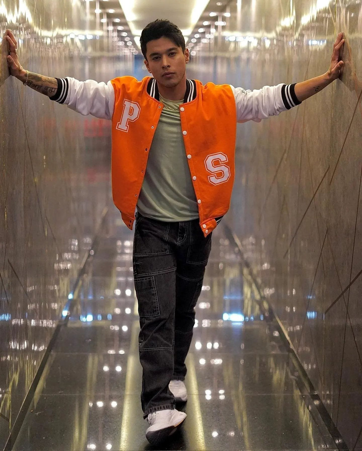 Exotix Orange Varsity jacket For Men's