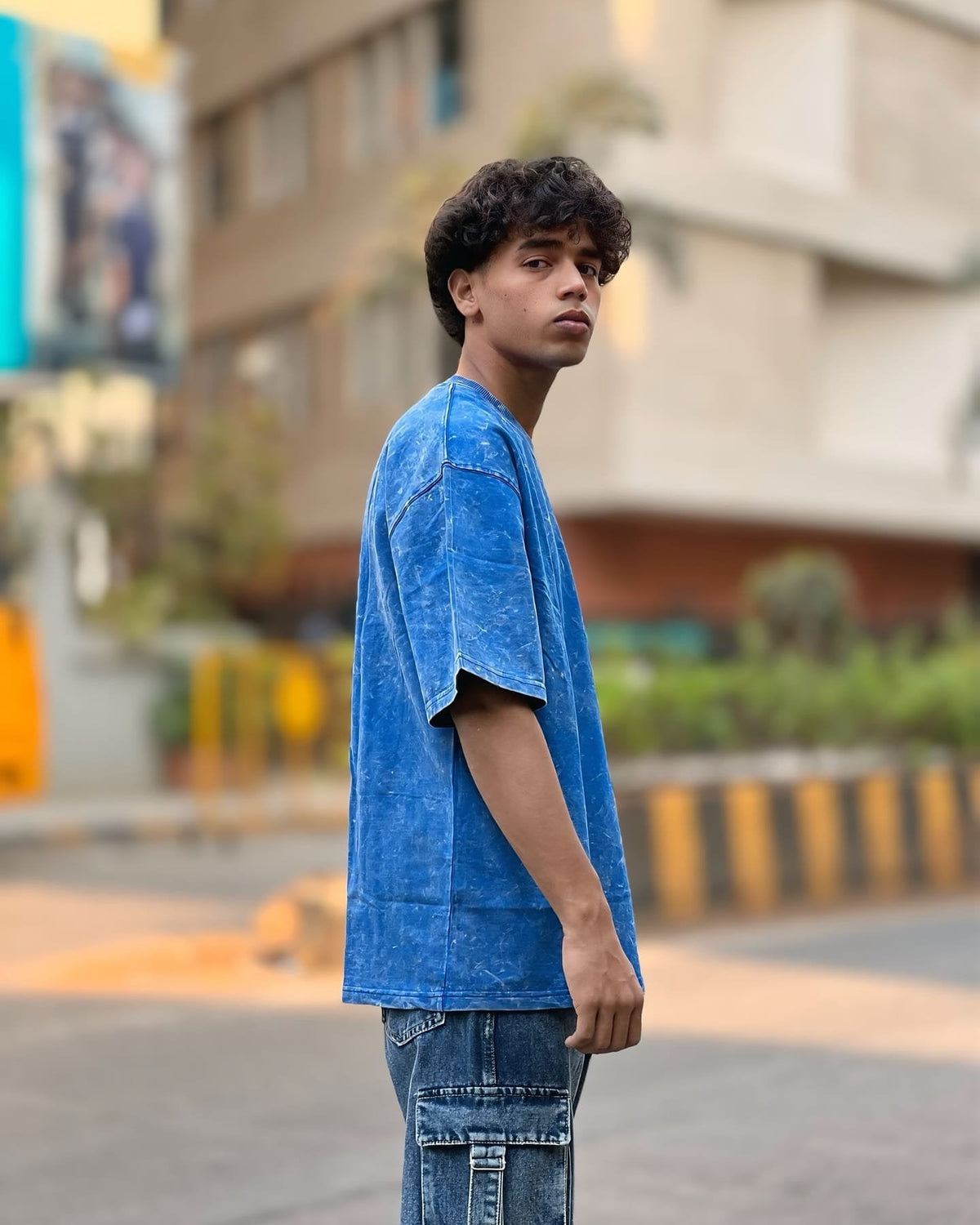 Royal Blue Acid Wash Oversized T-Shirt – Unisex Summer Streetwear Tee