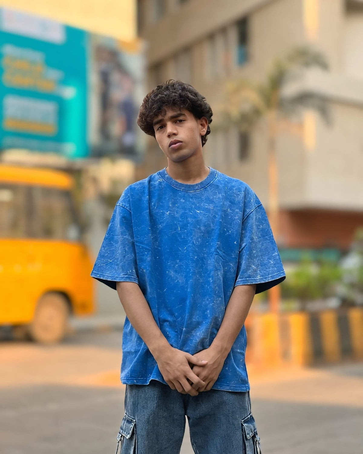 Royal Blue Acid Wash Oversized T-Shirt – Unisex Summer Streetwear Tee