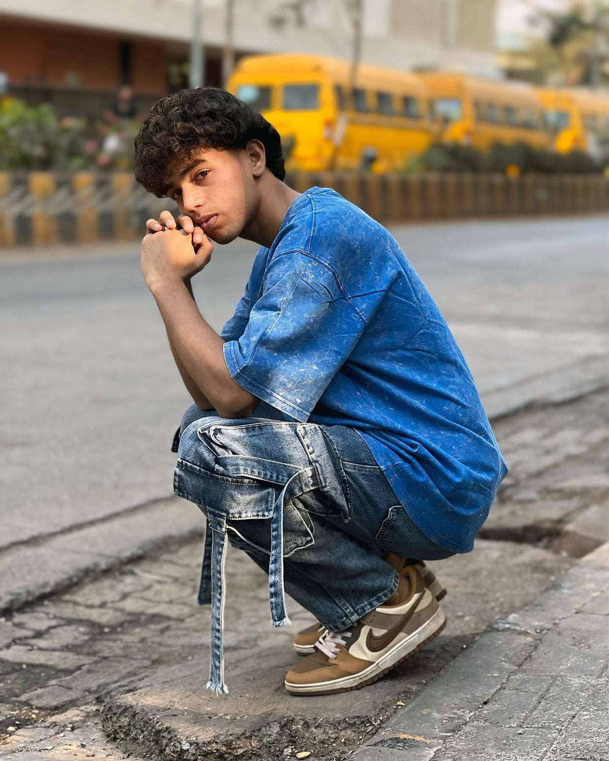 Royal Blue Acid Wash Oversized T-Shirt – Unisex Summer Streetwear Tee