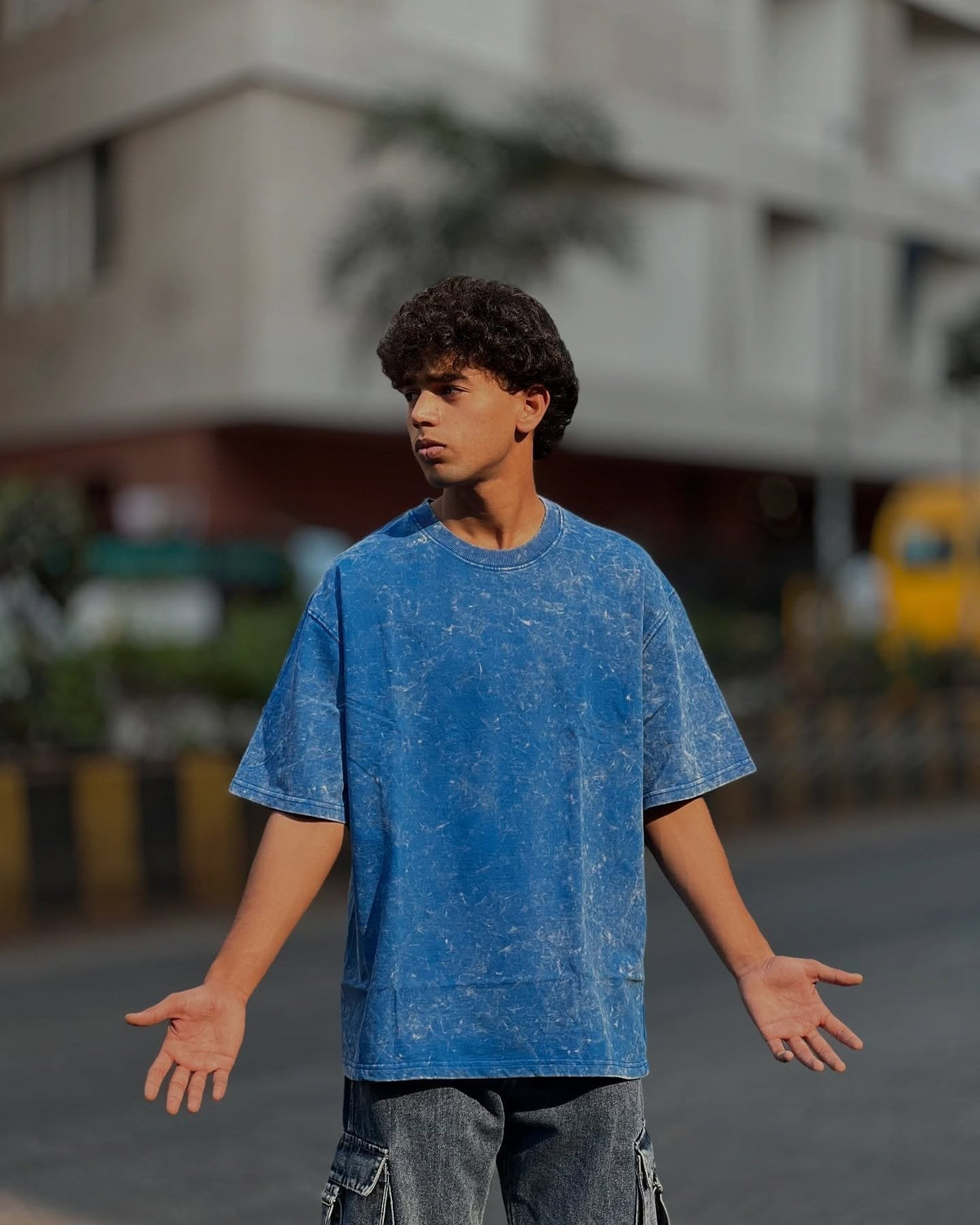 Royal Blue Acid Wash Oversized T-Shirt – Unisex Summer Streetwear Tee