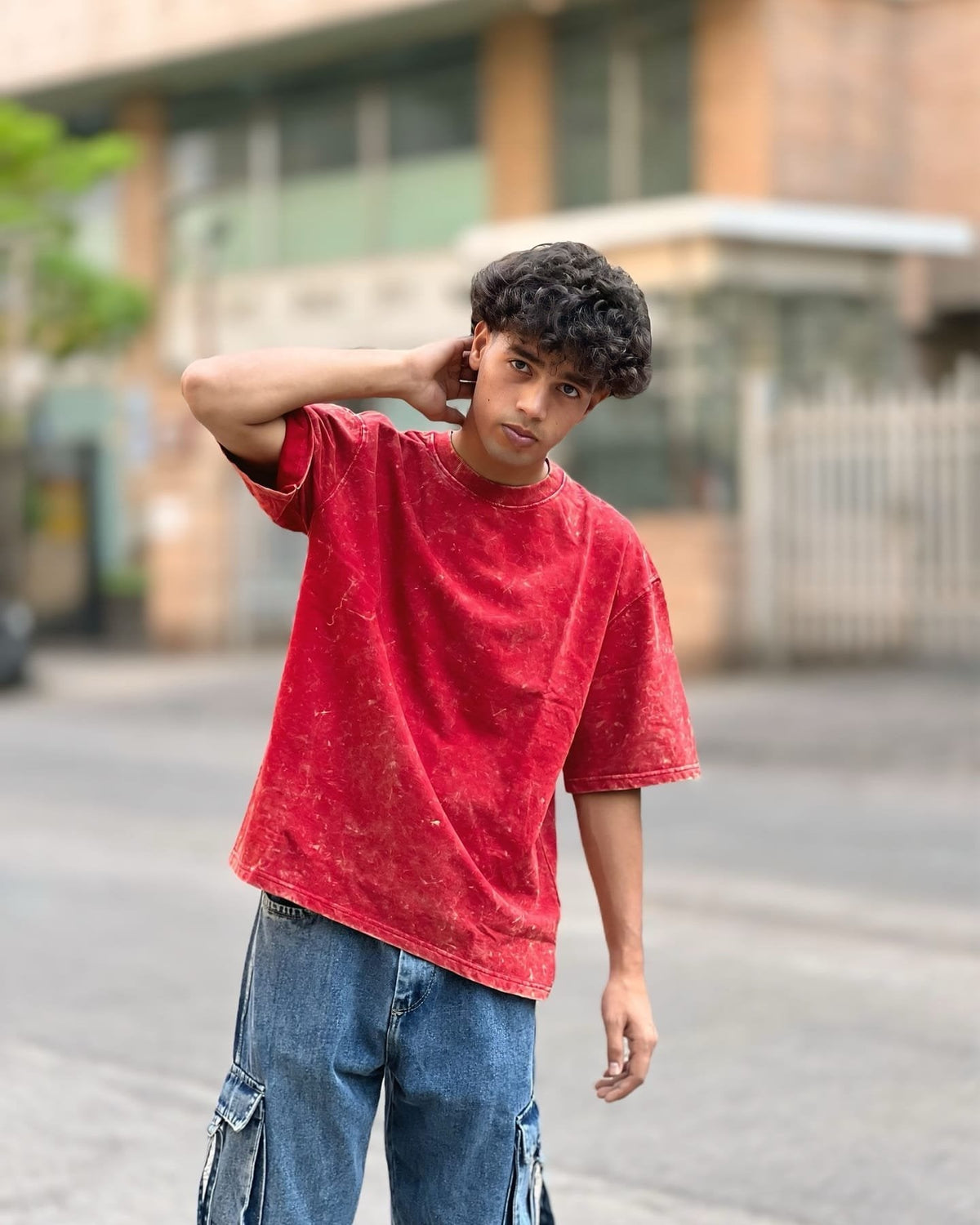 Exotix Red Acid Wash Oversized T-Shirt | Unisex Vintage Streetwear