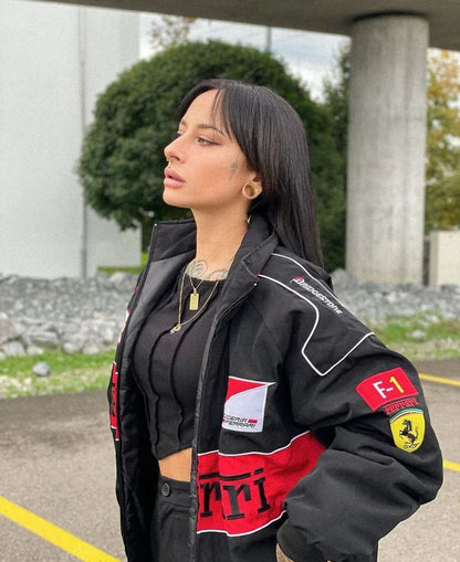 Black Ferrari F1 Vintage Jacket | Premium Unisex Motorsport Fashion | Ultra-Limited | HeatDrop® F1 Edition