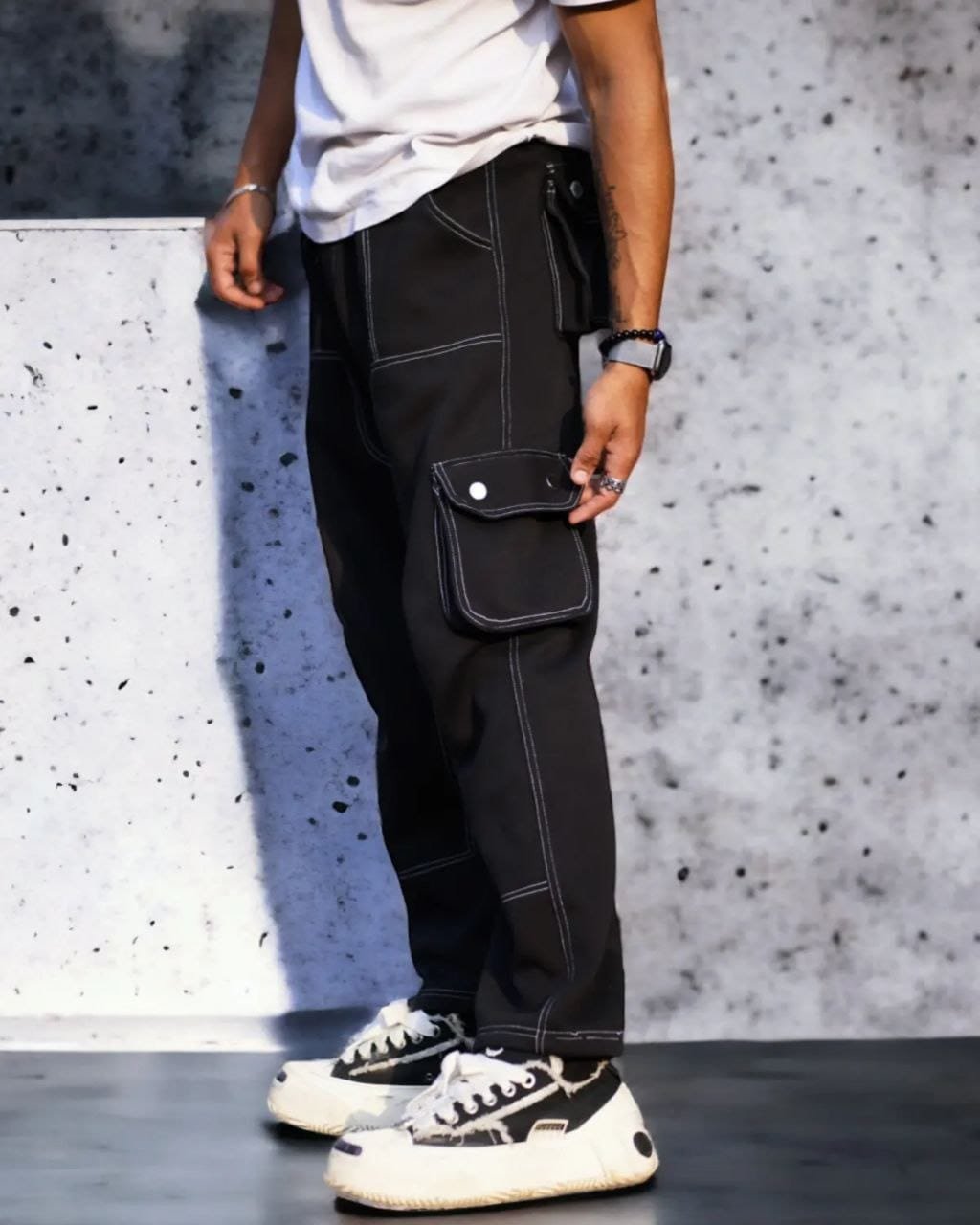 Black Contrast Stitching Straight Aesthetic Baggy Track Pant