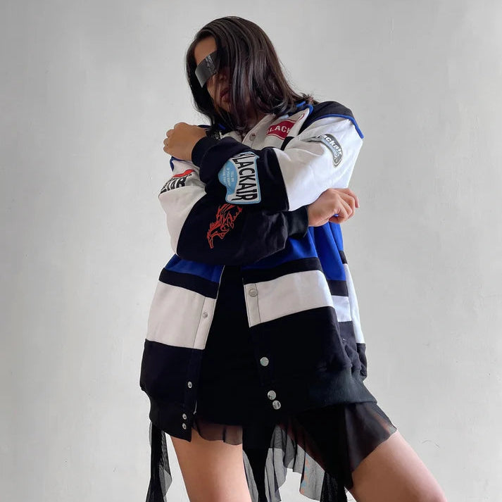 Black Air Classic Vintage Racing Jacket – Iconic Style for Motorsport | HeatDrop®  Edition